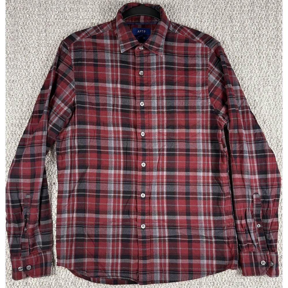 Red Plaid Flannel Shirt Mens Small Soft Cotton Grunge Workwear Lumberjack